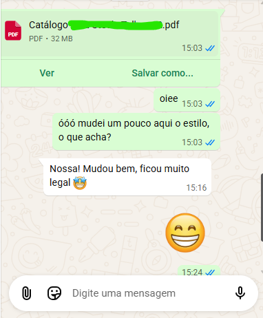 Print de conversa sobre a entrega do catálogo
