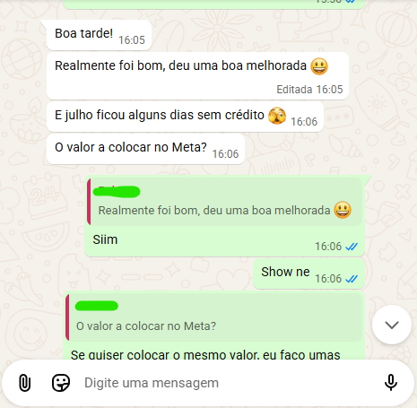 Print de conversa: cliente comemora 50 mil em vendas